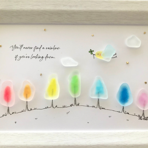 シーグラス アート 小鳥《七色の森》 その他アート K.I.N.O