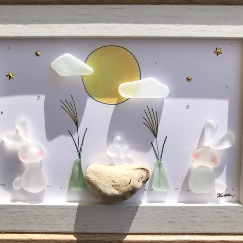 misa　オーダー受付　シーグラス／天然石／フレームアート ハガキサイズのシーグラスアート♡ アクリル板付フレームに