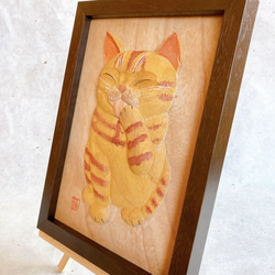 茶トラ猫　ペロ　木彫レリーフ 4枚目の画像