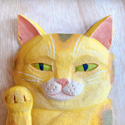招黄猫　木彫レリーフ 1枚目の画像
