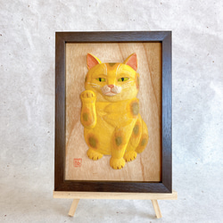 招黄猫　木彫レリーフ 2枚目の画像