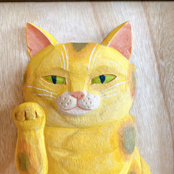 招黄猫　木彫レリーフ 5枚目の画像