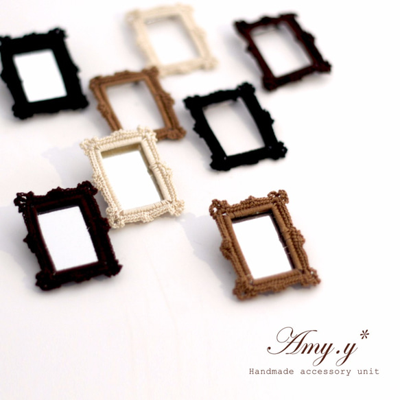 長方形》レース編みの額縁ブローチ ブローチ Amy* 通販 4478317
