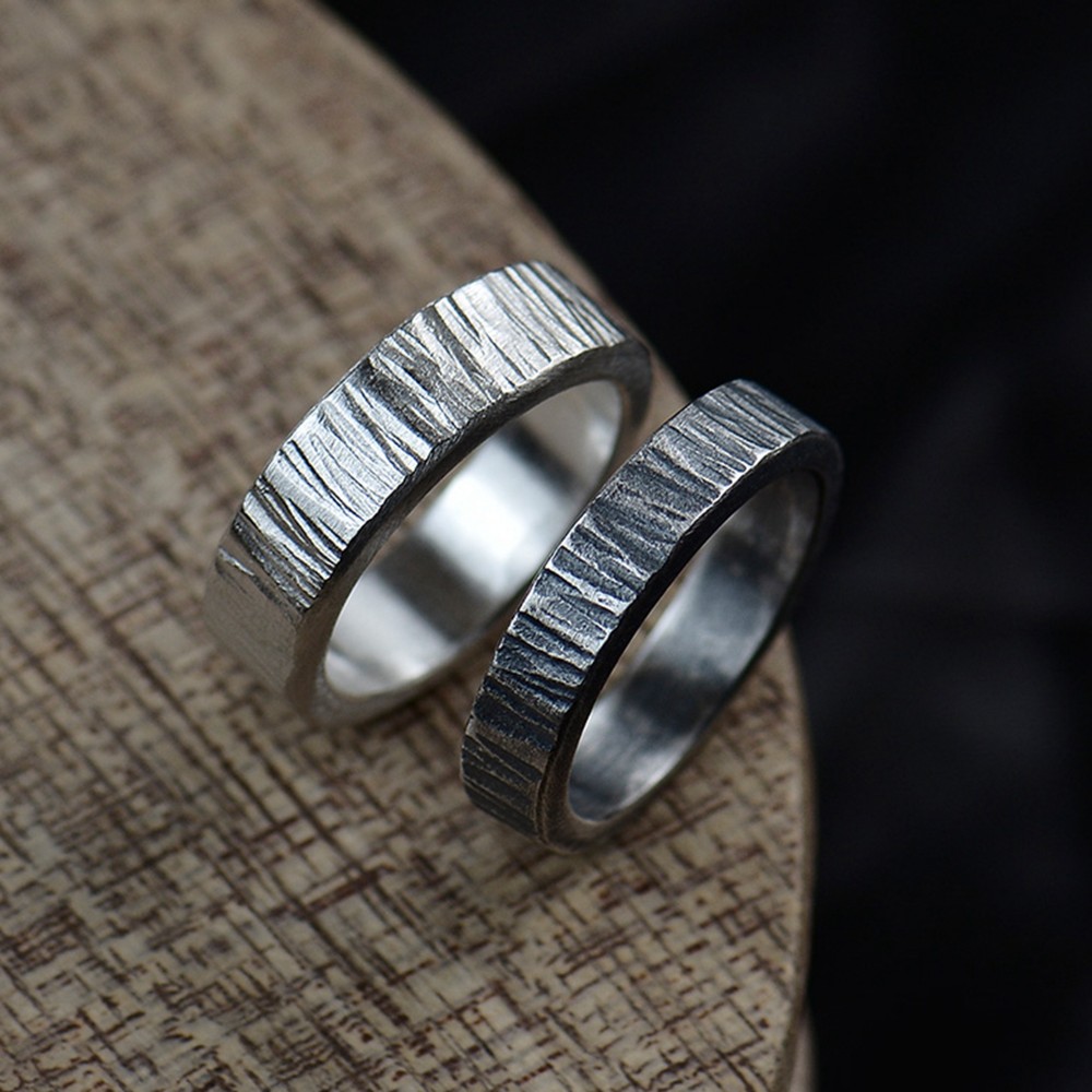 999ピュアシルバーハンドメイドリングカップルスターリングシルバーハンマーリング