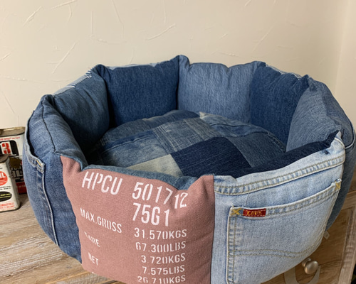 ☆hさま専用　デニムリメイク　ペットベッド デニムリメイク☆ペットベッド No.003 クッション・ベッド blue works