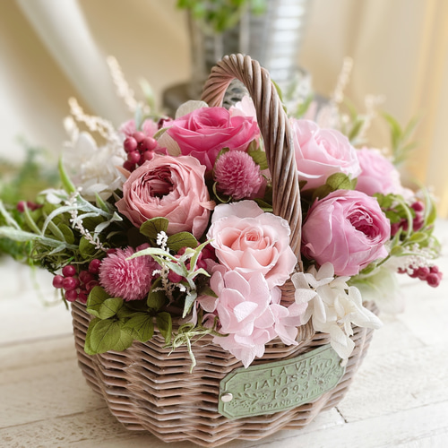 HANDMADE プリザーブドフラワー アレンジメント 花籠 薔薇 楽天市場】送料無料 プリザーブドフラワー プリザ フラワー