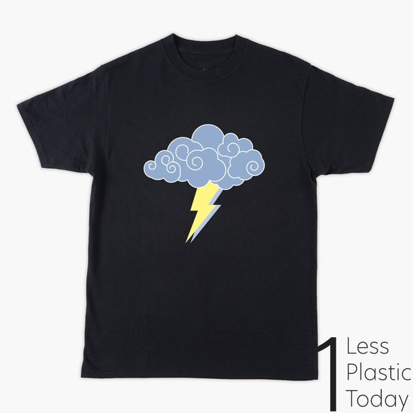 100% Organic Cotton　雲と雷　もくもく　曇り空　かわいい　黒　地球にやさしいTシャツ 2枚目の画像