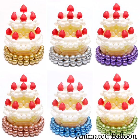 おしゃれなバルーンケーキ《苺のショートケーキ》誕生日 出産祝い ハーフバースデー バースデーケーキ バルーンアート 2枚目の画像