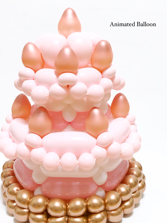 おしゃれなバルーンケーキ《ストロベリーミルク》誕生日 出産祝い ハーフバースデー バースデーケーキ バルーンアート 2枚目の画像