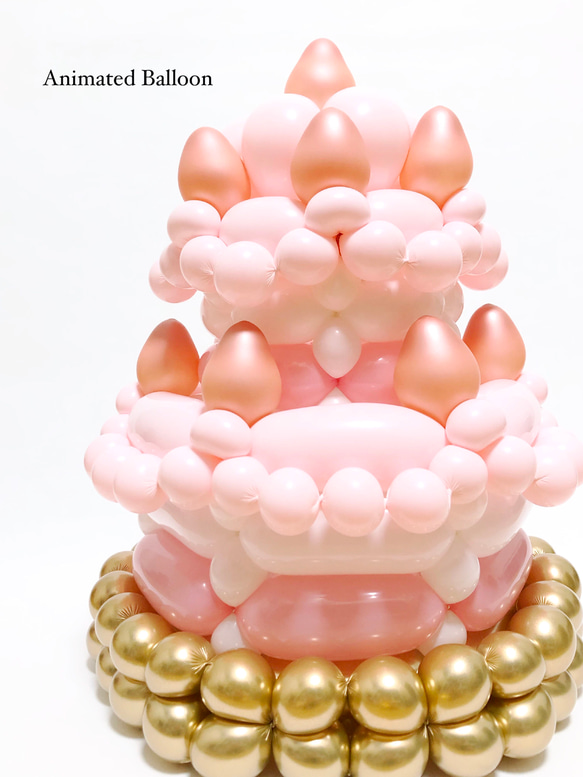 おしゃれなバルーンケーキ《ストロベリーミルク》誕生日 出産祝い ハーフバースデー バースデーケーキ バルーンアート 4枚目の画像