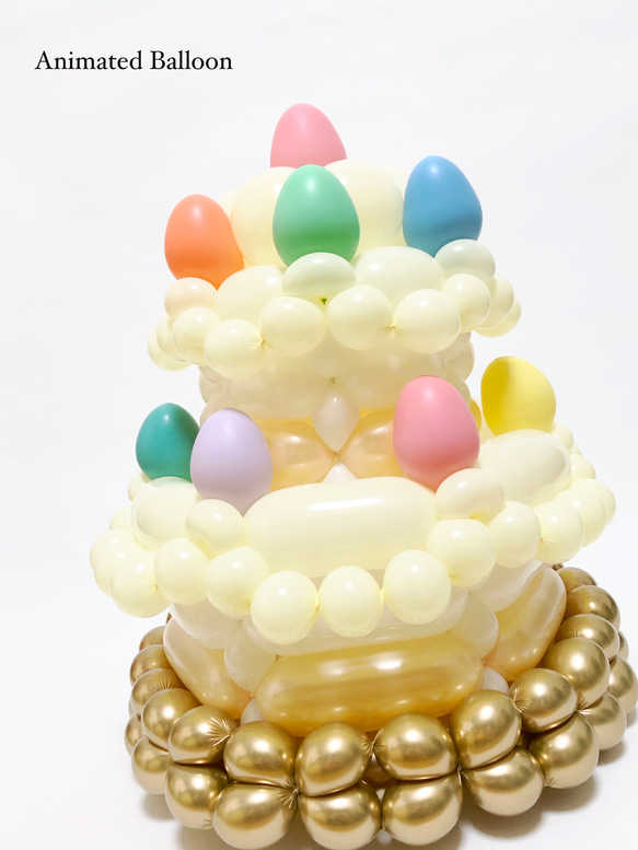 おしゃれなバルーンケーキ《マカロン カラフル》誕生日 出産祝い ハーフバースデー バースデーケーキ バルーンアート 4枚目の画像