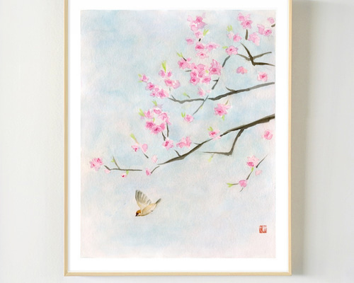 水彩画春爛漫桜絵画アートインテリア春の絵ワトソンボード