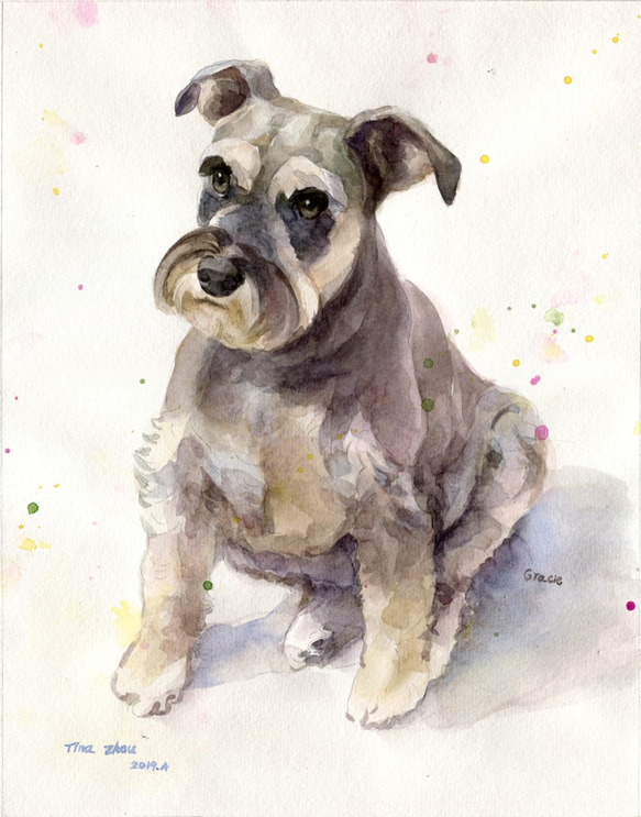 custom pet portrait painting, watercolor painting, gift 2枚目の画像