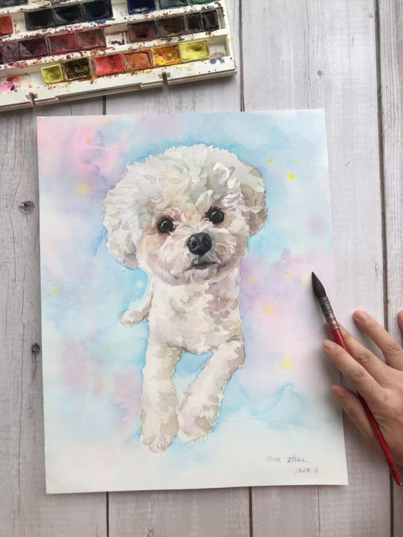 custom pet portrait painting, watercolor painting, gift 3枚目の画像