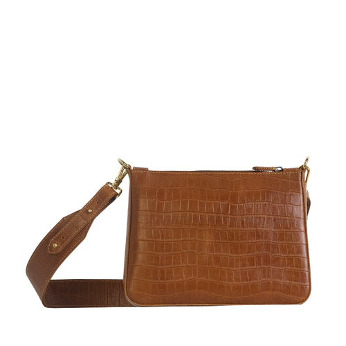 ブラウンレザー スリングバッグ Sling Bag 本革 スリングバッグ クロコ型押し ボディーバッグ 斜め掛け