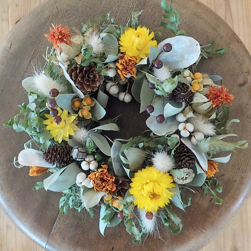 ドライフラワー 秋の木の実リース ドライフラワー atelier 花すけ 通販