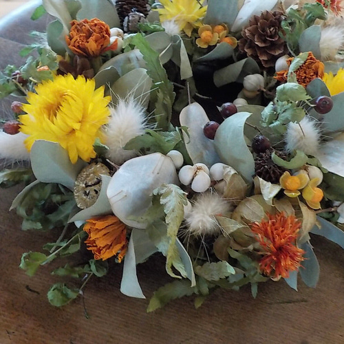 ドライフラワー 秋の木の実リース ドライフラワー atelier 花すけ 通販