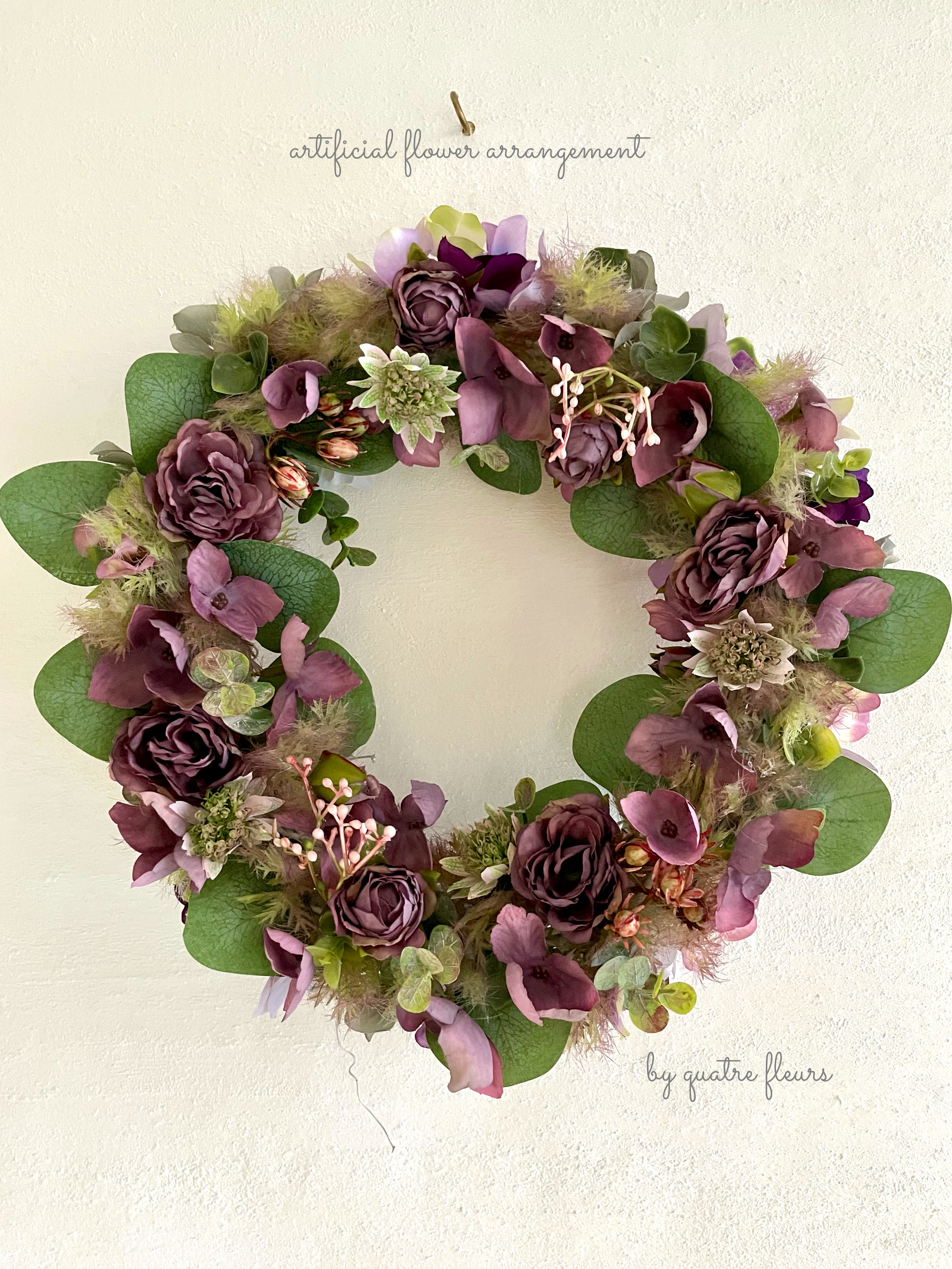 スモークツリーとパープルローズのオータムリース