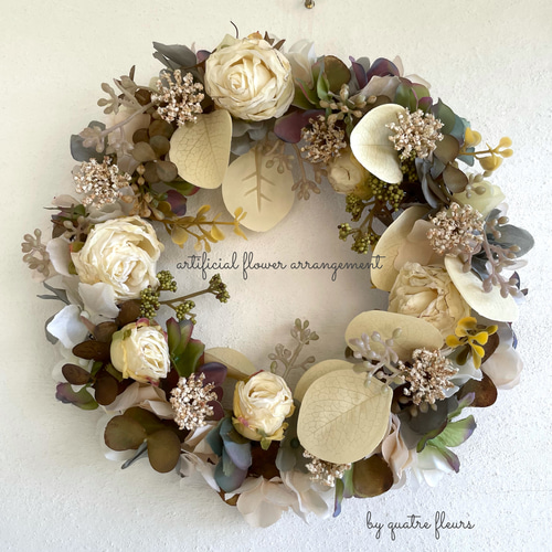 ドライローズのナチュラルミニリース アートフラワー キャトルフルール  