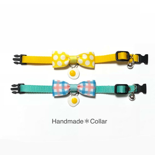 ゆる〜い目玉焼きの首輪 リボン 猫ちゃん ワンちゃん リード・首輪
