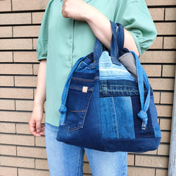 a様 ご予約分 デニムトートバッグ 巾着バッグ レトロパッチワーク リメイク a様 ご予約分 デニムトートバッグ 巾着バッグ レトロパッチ