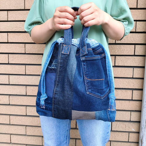 リメイクデニム☆パッチワーク巾着バッグ 巾着バッグ スー 通販