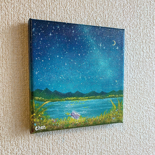 青空絵画3点 sold out【no.03】アクリル画 絵画 アート 風景画 蝶 雲 原画