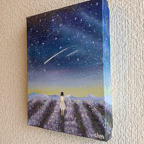 アクリル画 原画 流れ星とラベンダー畑の少女 絵画 Chen 通販
