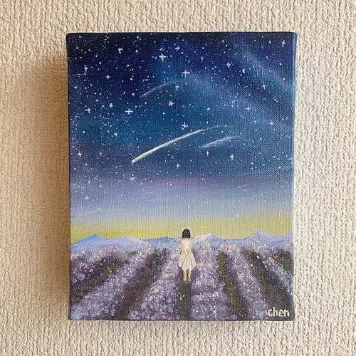 アクリル画 原画 流れ星とラベンダー畑の少女 絵画 Chen 通販
