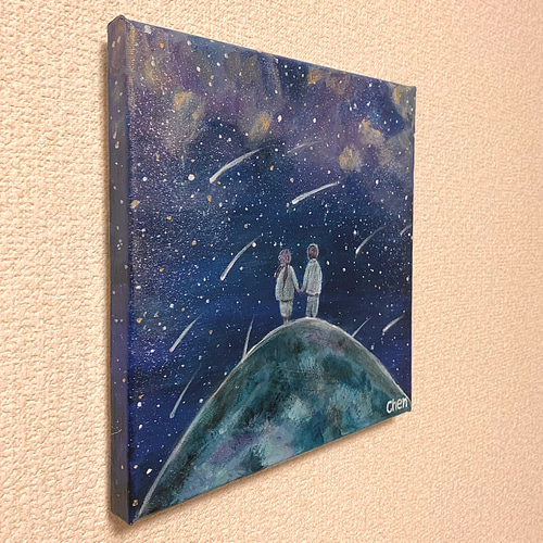 20万円になりました。流れ星「絵画」原画A4サイズ アクリル画 原画 流れ星とラベンダー畑の少女 絵画 Chen 通販