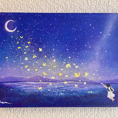 蝶々を追いかける少女 星空 アクリル画 原画 絵画 Chen 通販