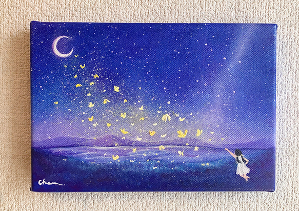 蝶々を追いかける少女 星空 アクリル画 原画 絵画 Chen 通販 蝶々を追いかける少女 星空 アクリル画 原画 絵画 Chen 通販