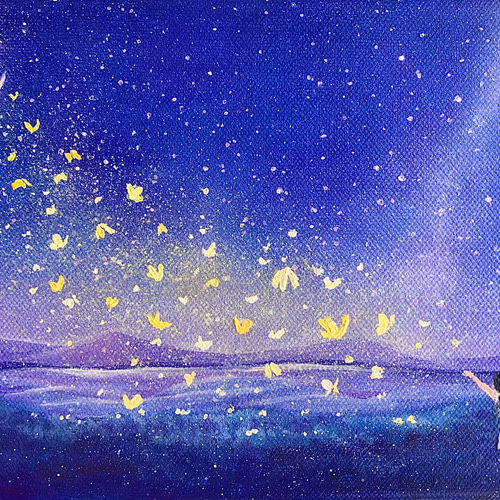品多く 原画 絵画 「星空とチューリップ 一点物 アート作品 風景 品多く 原画 絵画 「星空とチューリップ 一点物 アート作品 風景