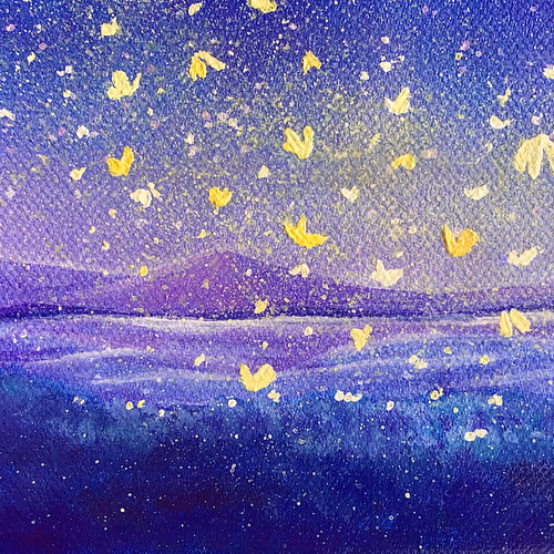 蝶々を追いかける少女 星空 アクリル画 原画 絵画 Chen 通販｜Creema 