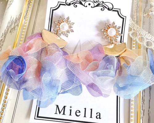 チュールリボン 紫陽花カラー ピアス ピアス（スタッド・一粒） Miella