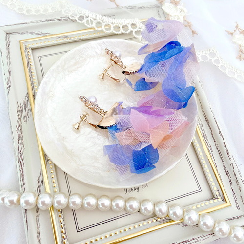 チュールリボン 紫陽花カラー ピアス ピアス（スタッド・一粒） Miella