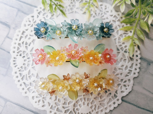 【送料無料】Handmade ～バレッタ～　レジン　コスモス♪　秋桜♪　ブラウン系 【H-140】 4枚目の画像