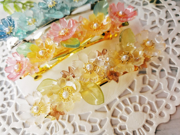 【送料無料】Handmade ～バレッタ～　レジン　コスモス♪　秋桜♪　ブラウン系 【H-140】 6枚目の画像