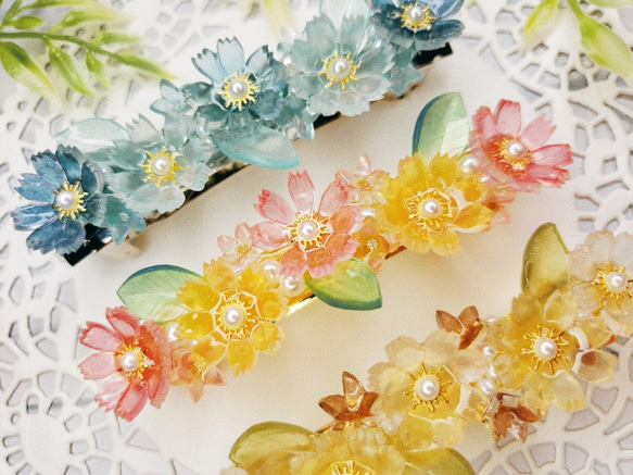 【送料無料】Handmade ～バレッタ～　レジン　コスモス♪　秋桜♪　ブラウン系 【H-140】 8枚目の画像