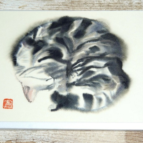渦巻』水彩画 背景イラスト『猫』 イラスト 有馬憲吾 通販 12044777