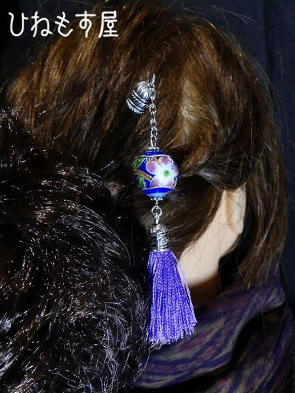 大きな七宝ビーズの簪（紫） 5枚目の画像