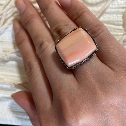 カフスボタン→リングにリメイク 】 送料無料・silver950珊瑚リング