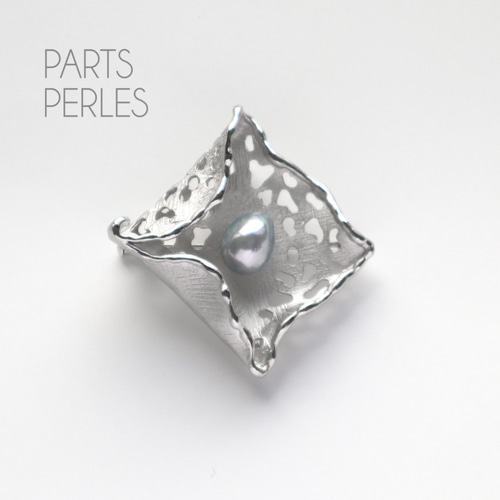 あこや真珠 スクエア形 シルバーブローチ/ペンダントトップ 2way