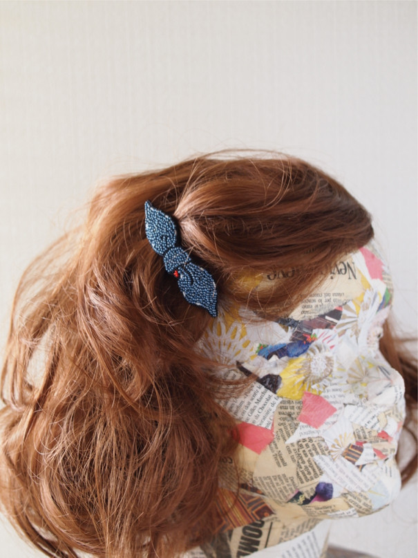 プチリボン（バレッタ)(ジーンズ＆レッド)