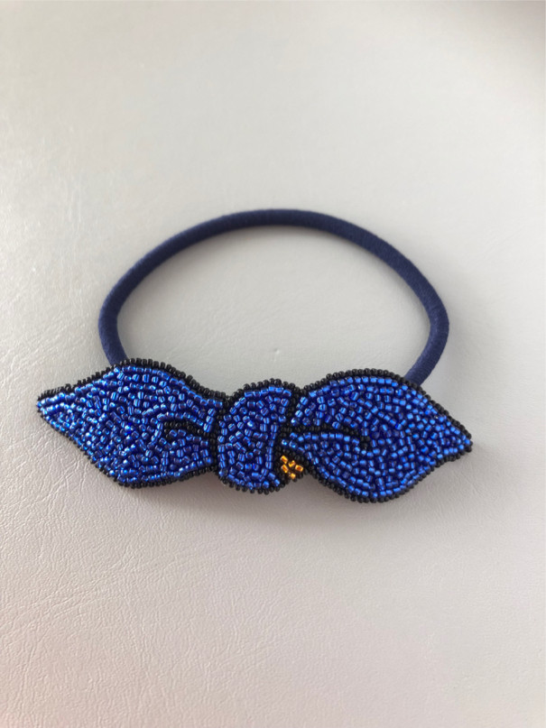 プチリボン（ヘアゴム)(ブルー/ゴールド)