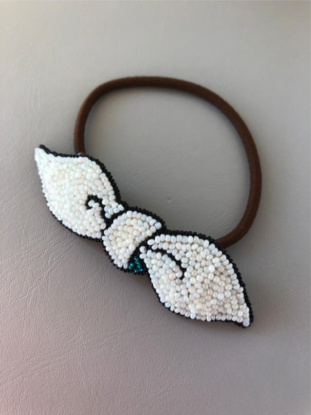 プチリボン（ヘアゴム)(グラデーションパール/エメラルドグリーン)