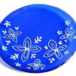 サイケな花のコバルトブルー皿 1枚目の画像