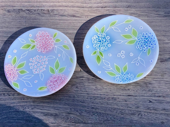 半透明ホワイトの優しいガラス皿 ペア 中皿 Verre yuu (ヴエールユー