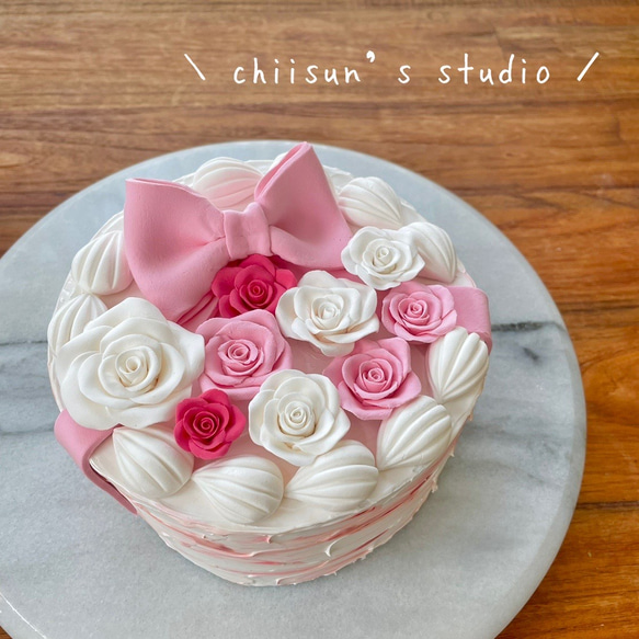 ♡薔薇とリボンのクレイケーキ♡ フェイクケーキ 雑貨・その他