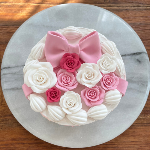 小花と薔薇のクレイケーキ ウェディングケーキ クレイケーキ - rose blanche~ローズ ブランシュ